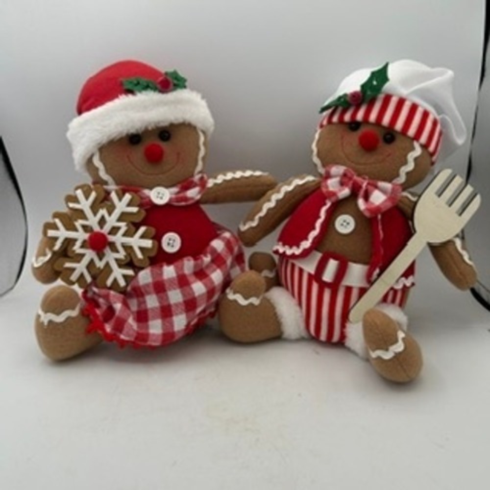 Gingerbread Man & Woman Christmas Plush Decor Weighted Shelf Sitter 11'